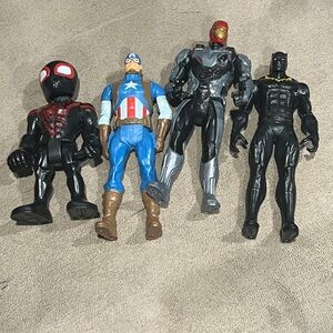 Marvel lot of 4 figures 6” tall Captain America Miles Morales Ironman Panther